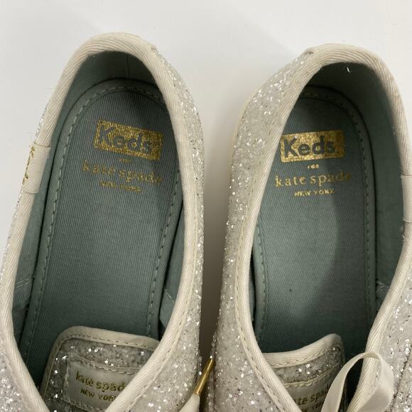 Keds x Kate Spade Glitter Sneakers Ivory Ribbon Womens Size 7 US - Picture 6 of 10